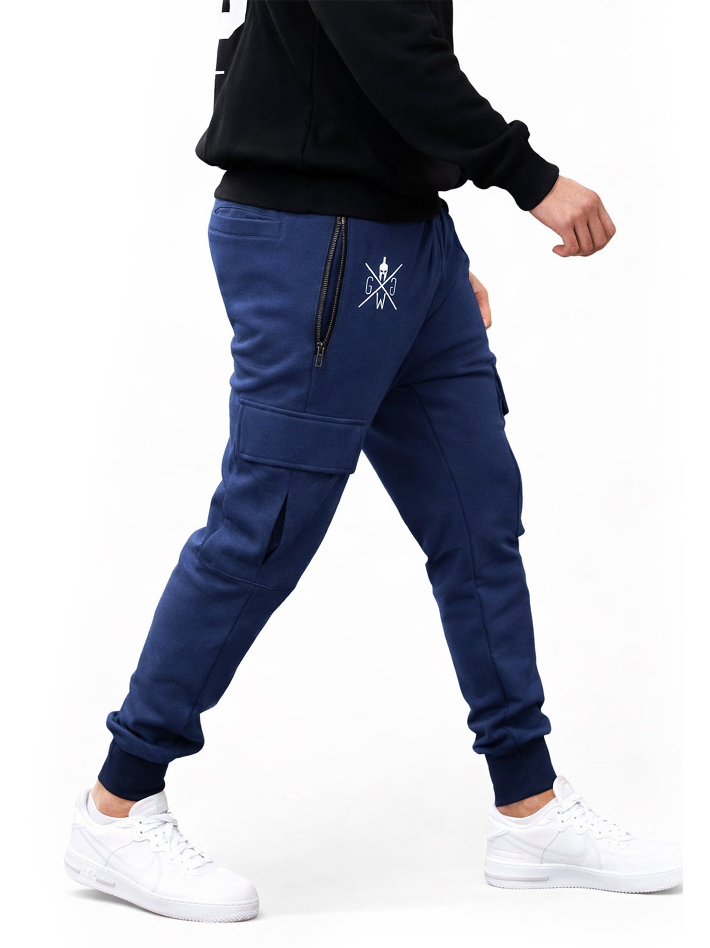 Herren Cargo Trainerhose Navy – Stylische Fitnesshose von Gym Generation, mit urbanem Look, praktischen Features und maximalem Komfort für Sport und Freizeit.