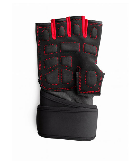 Fitness Handschuhe Schwarz mit gepolsterter Innenfläche & Grip-Zone – Trainingshandschuhe aus Leder mit Handgelenkbandage für maximalen Halt