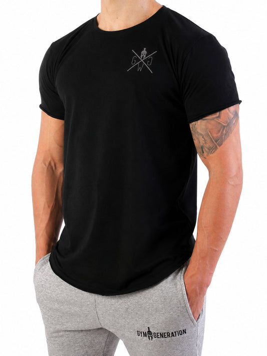 Schwarzes No Pain No Gain Gym T-Shirt für Herren von Gym Generation mit kleinem Frontlogo und sportlicher Passform