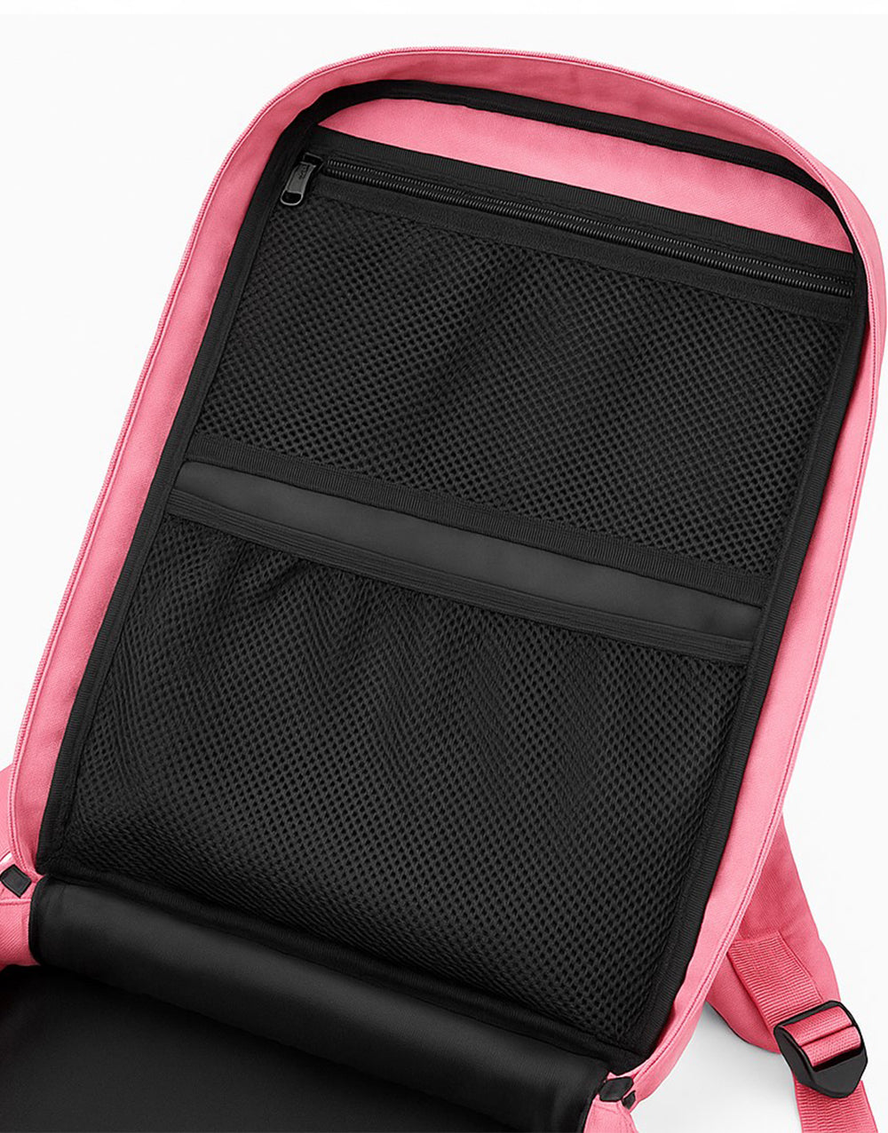 Gym Rucksack pink Innenansicht Netzfach mit Reissverschluss und zusätzlichen Mesh-Taschen für übersichtliche Organisation im Fitness-Alltag