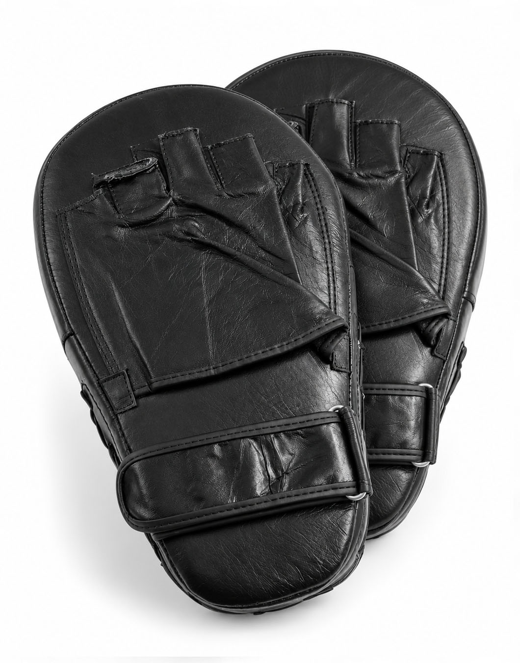 Pratzen mit Unterarmstütze von hinten, Fingertaschen und breites Klettband mit Metallschieber über dem Handrücken – Gym Generation