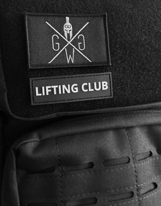 Minimalistischer Lifting Club Patch für Gym Rucksack oder Sporttasche, hochwertiger Rubber Patch mit Klett