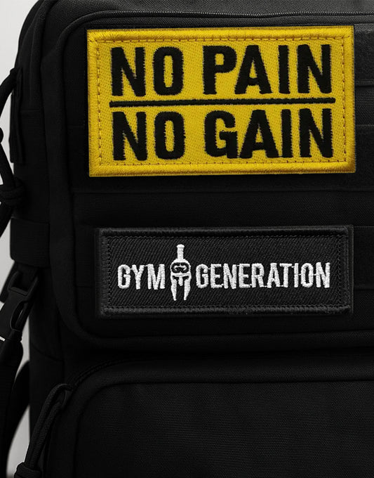 Gym Patch mit Klett – No Pain No Gain Schriftzug in Schwarz auf Gelb