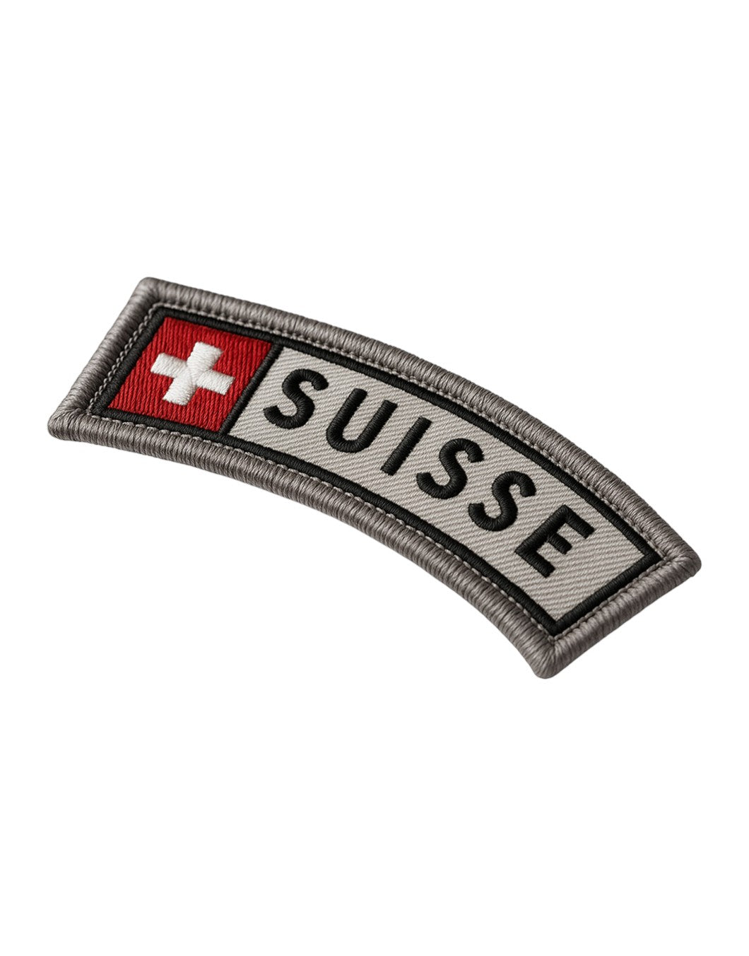 Suisse Aufnäher in gebogener Form mit rotem Kreuz und schwarzem Schriftzug – Swiss Patch von Gym Generation zum Aufbügeln oder Befestigen mit Klett