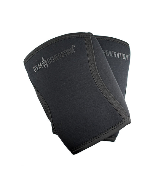 Paar schwarze Ellenbogenbandagen für Gym und Krafttraining, 7mm Neopren mit Gym Generation Logo in Schwarz