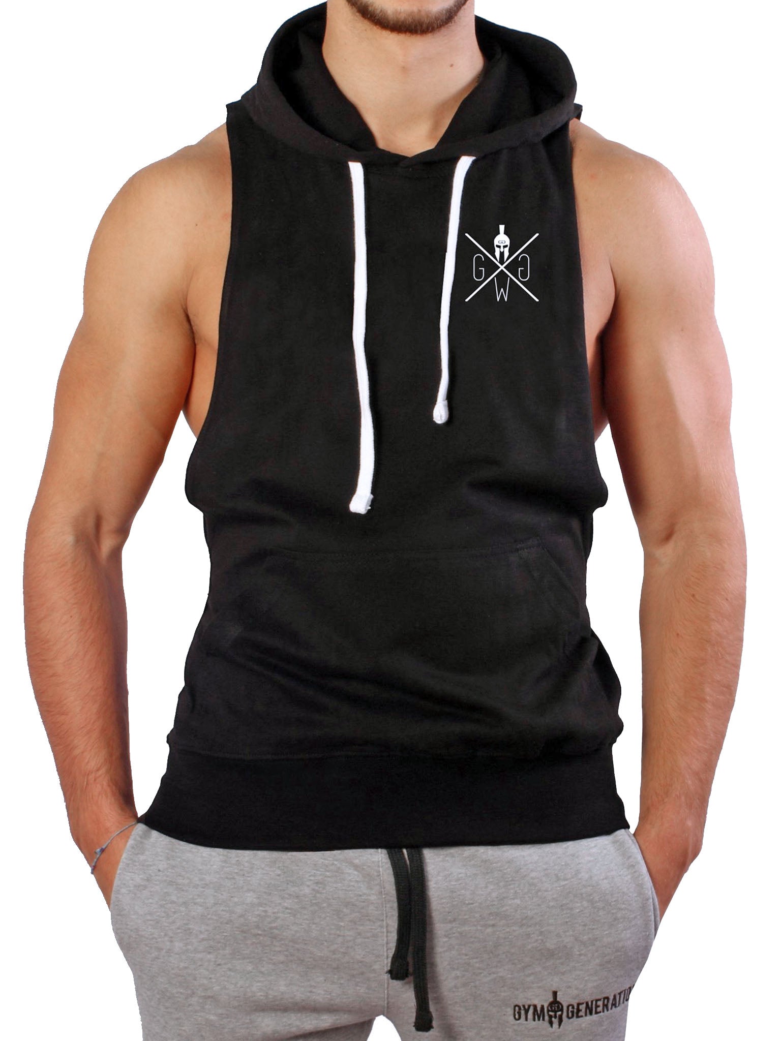 Hoodie Canotta Con Cappuccio Canotta Con Cappuccio Nera Uomo Gym