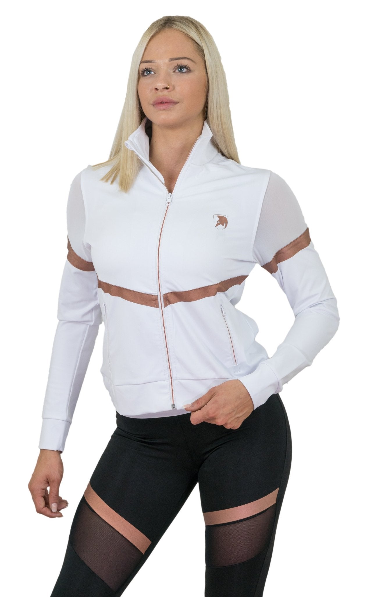 Chaqueta de mujer en color blanco con inserciones de malla para el deporte y el tiempo libre – Gym Generation®
