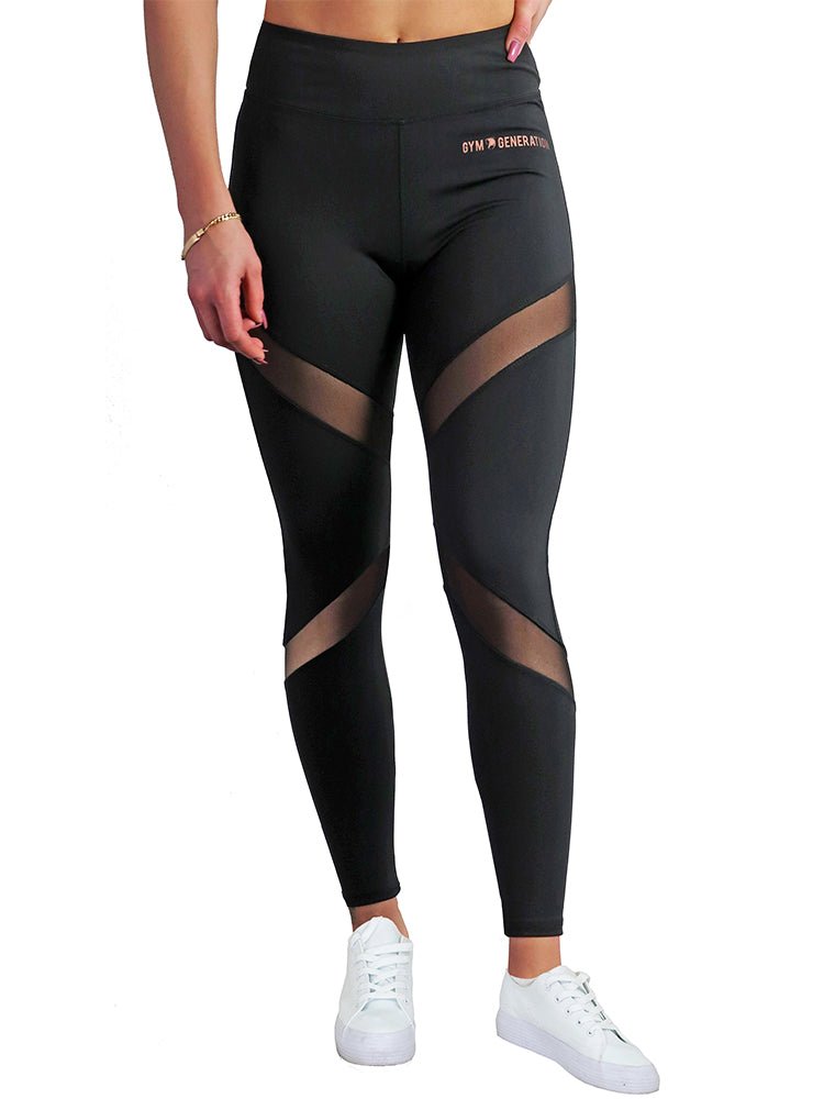 Women's fitness leggings in black with mesh