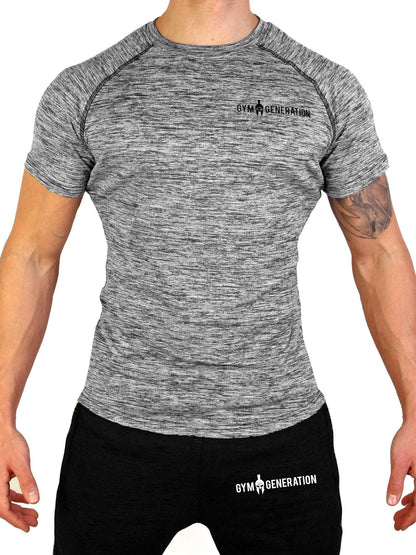 Vorderansicht des Sport T-Shirts Raglan in Grau für Herren von Gym Generation, bequem und stylisch