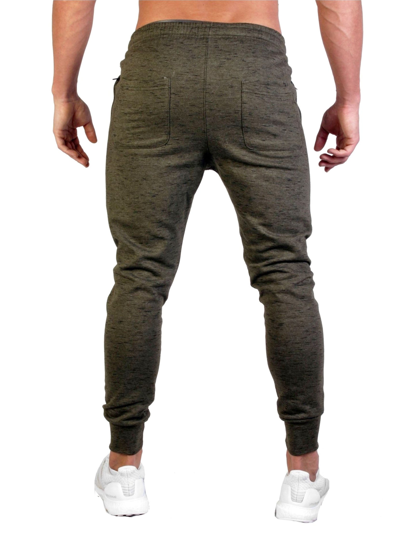 Rückansicht der Trainerhose Premium in Olive von Gym Generation, modern und bequem für Sport.