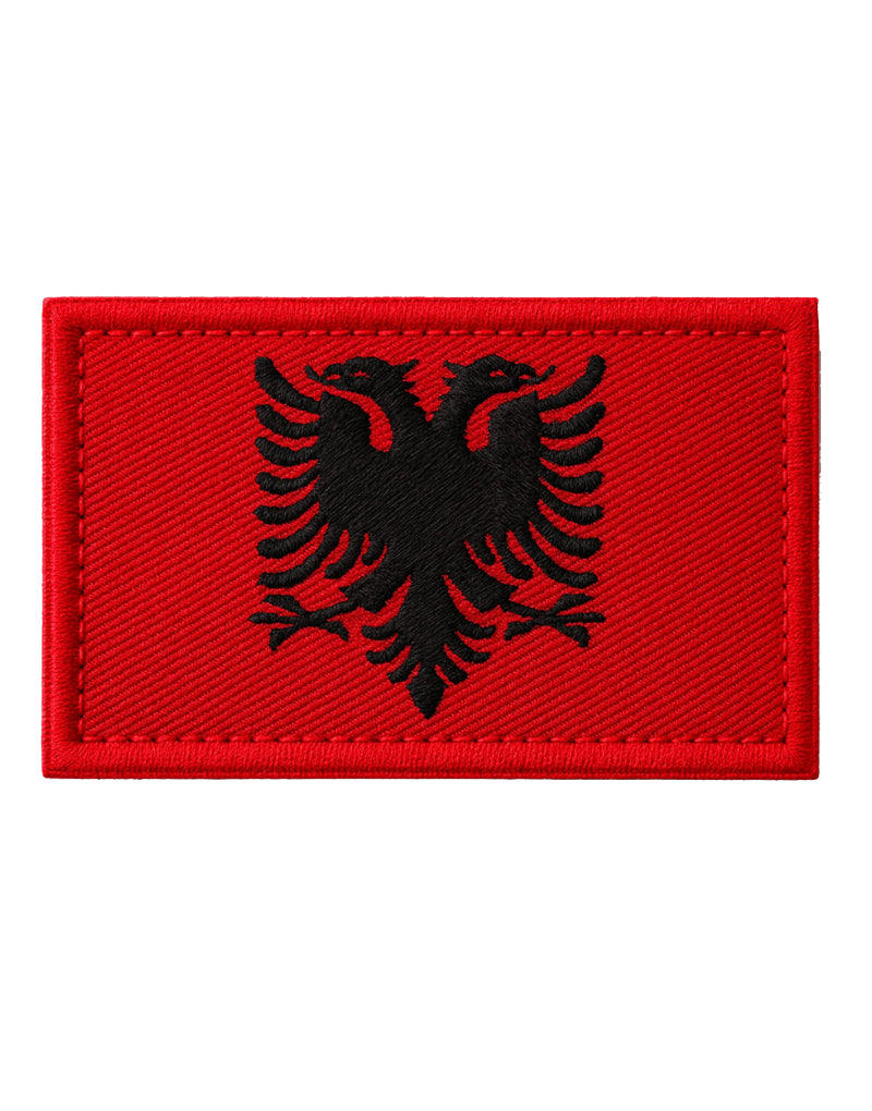 Albanien Flaggen Patch mit Klett – Doppeladler Rot Schwarz für Rucksack & Tactical Gear