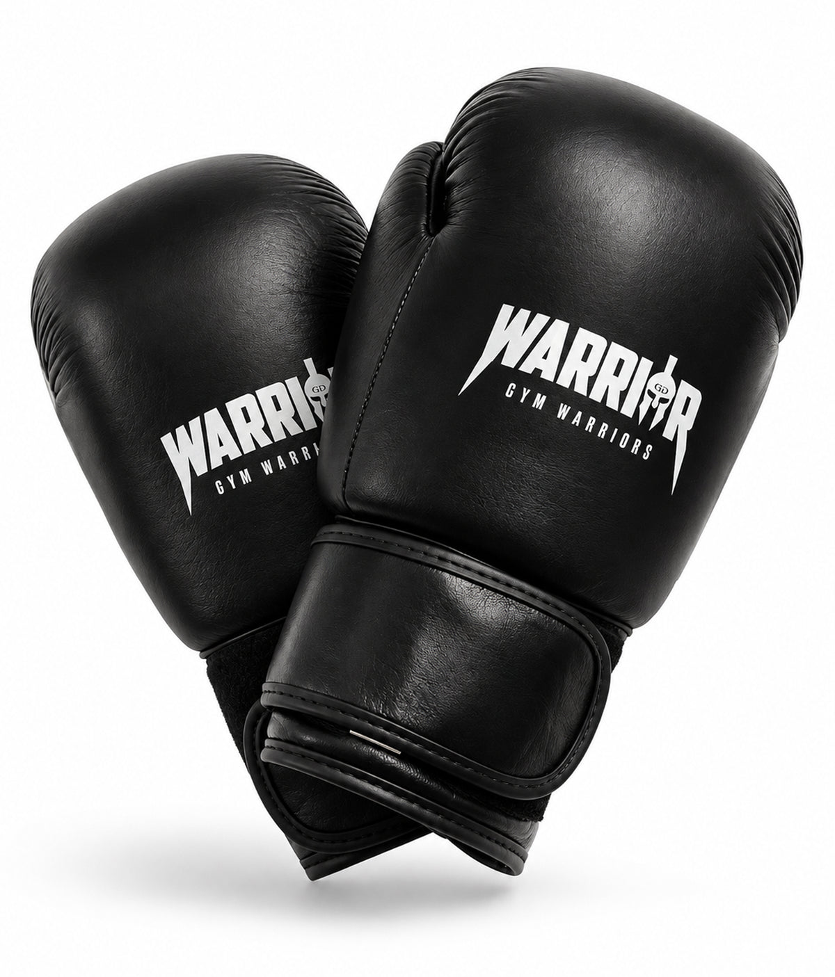 Gants de boxe en cuir noir Gym Warriors, paire avec large manchette velcro