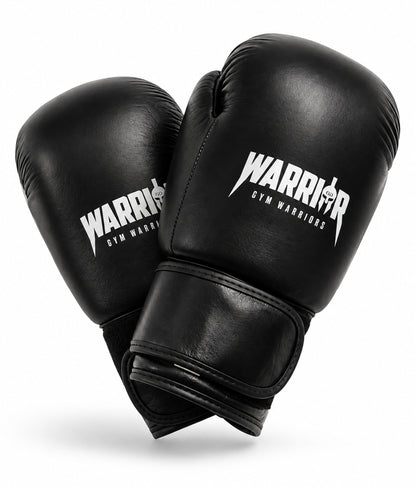 Gants de boxe en cuir noir Gym Warriors, paire avec large manchette velcro