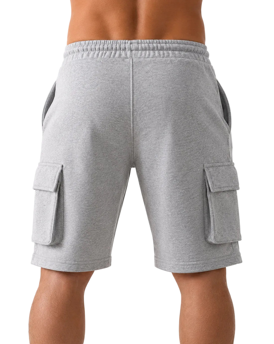 Graue Gym Generation Maverick Cargo Shorts Herren, Rückansicht mit lockerem Schnitt, elastischem Bund und Cargo-Taschen