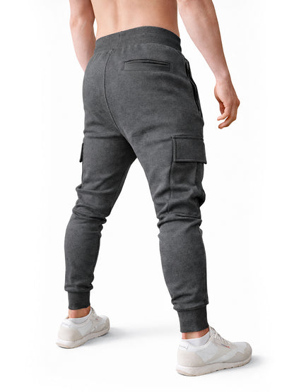 Cargo Trainerhose Herren Dunkelgrau von Gym Generation – Rückansicht mit elastischem Bund, Cargo-Taschen und sportlicher Loose-Fit Passform