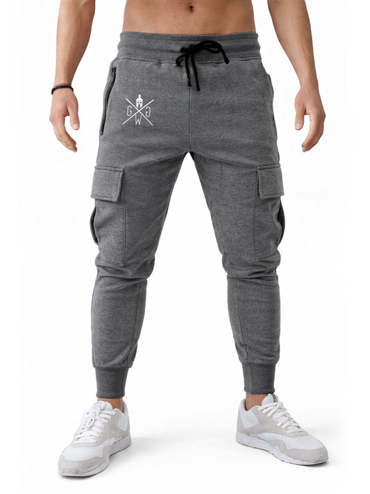 Cargo Trainerhose Herren Dunkelgrau von Gym Generation – Frontansicht mit Kordelzug, Cargo-Taschen und sportlicher Loose-Fit Passform