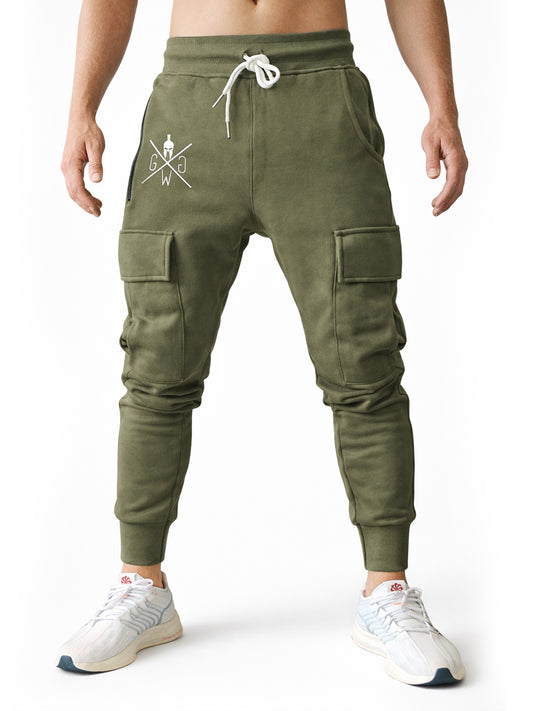 Olive Herren Cargo-Trainingshose von Gym Generation – vielseitige Jogginghose mit sportlichem Look, geeignet für Workouts und entspannte Freizeit.