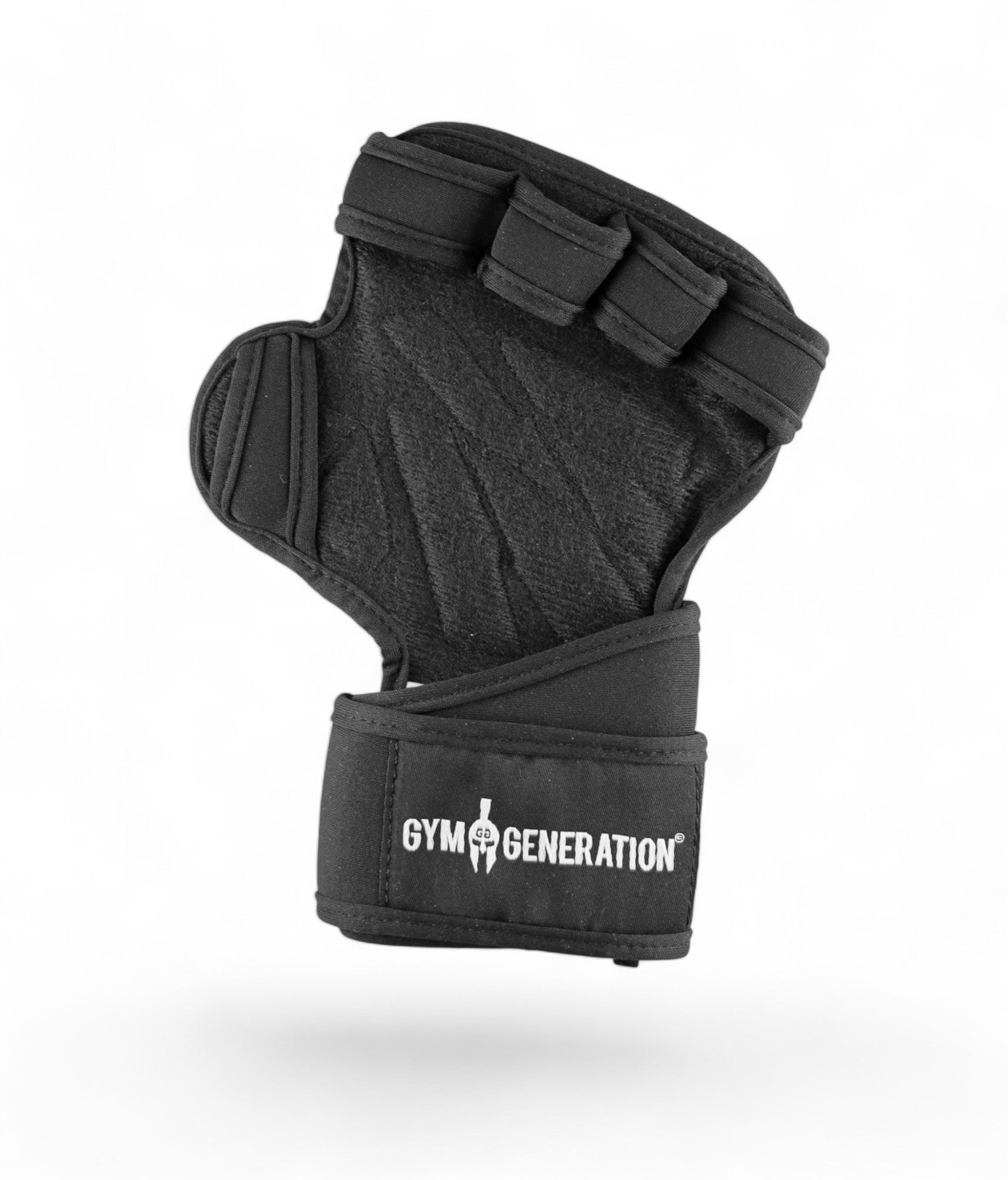 Frontansicht der Gym Generation Fitness Handschuhe mit integrierten Bandagen.
