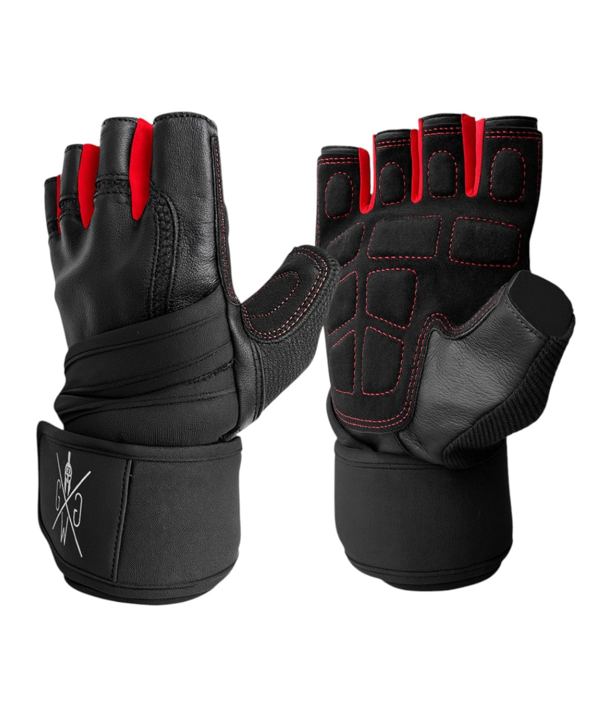 Fitnesshandschuhe aus Leder Schwarz mit Handgelenkbandage – rutschfester Grip, Polsterung und Schutz für Krafttraining, Gewichtheben & Calisthenics