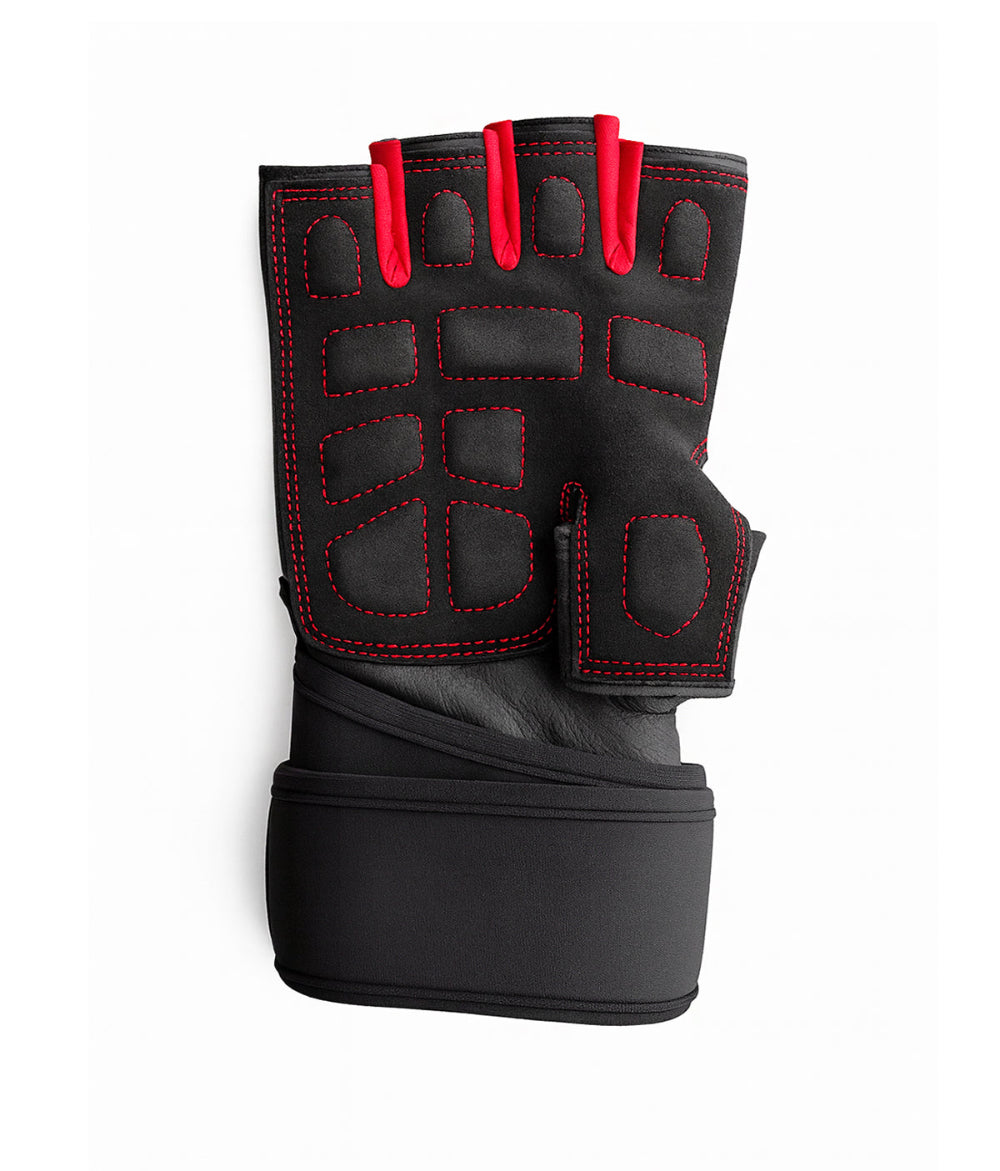 Fitness Handschuhe Schwarz mit gepolsterter Innenfläche & Grip-Zone – Trainingshandschuhe aus Leder mit Handgelenkbandage für maximalen Halt