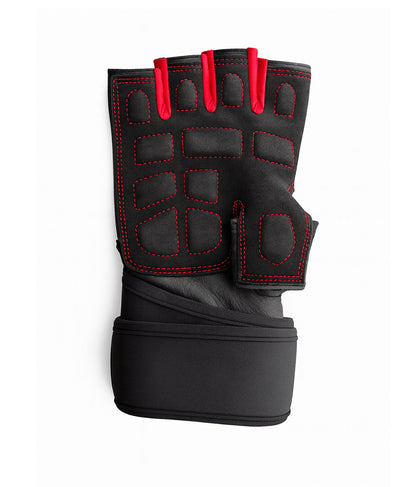 Fitness Handschuhe Schwarz mit gepolsterter Innenfläche & Grip-Zone – Trainingshandschuhe aus Leder mit Handgelenkbandage für maximalen Halt