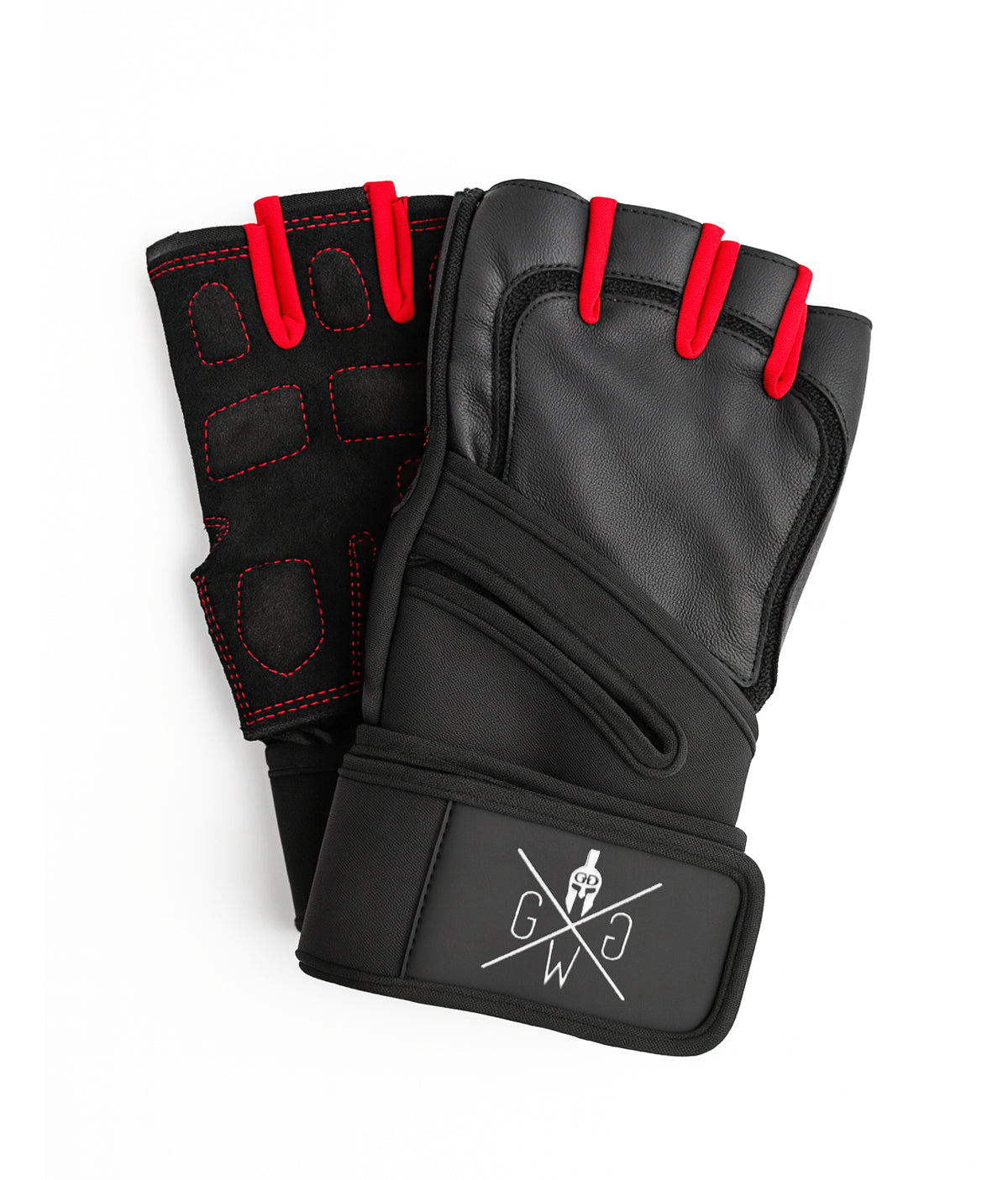 Schwarze Trainingshandschuhe mit Handgelenkbandage aus Leder – Paar Fitnesshandschuhe für Bodybuilding, Gym Workouts & Functional Training