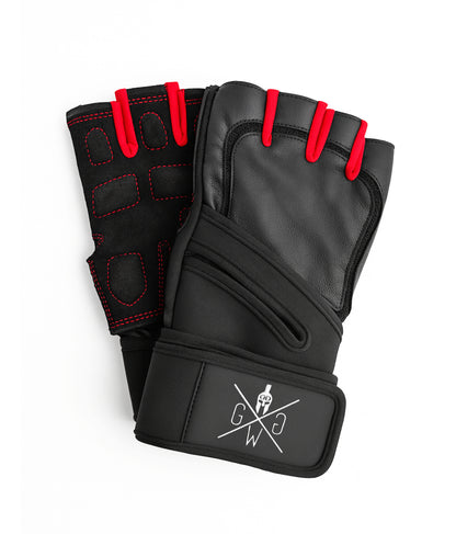 Schwarze Trainingshandschuhe mit Handgelenkbandage aus Leder – Paar Fitnesshandschuhe für Bodybuilding, Gym Workouts & Functional Training