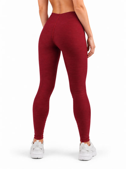 Bordeaux Leggings Damen von hinten mit Mittelnaht und schmalem Bund, meliertes Rot, Gym Generation