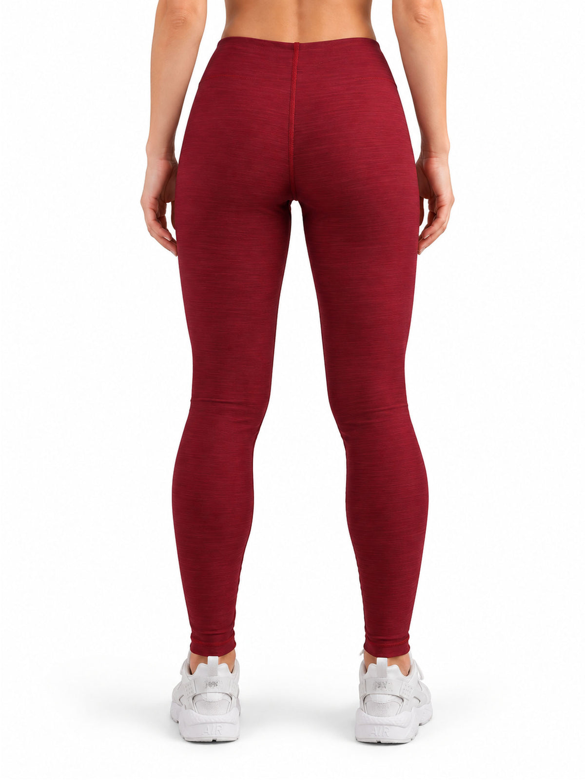 Leggings in Bordeaux für Damen von hinten, meliertes Rot mit schmalem Bund, Gym Generation