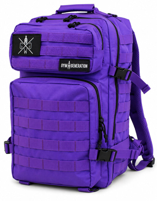 Violetter Gym Generation Fitness Rucksack Retro Purple mit Seitenriemen, Patches und MOLLE-Front