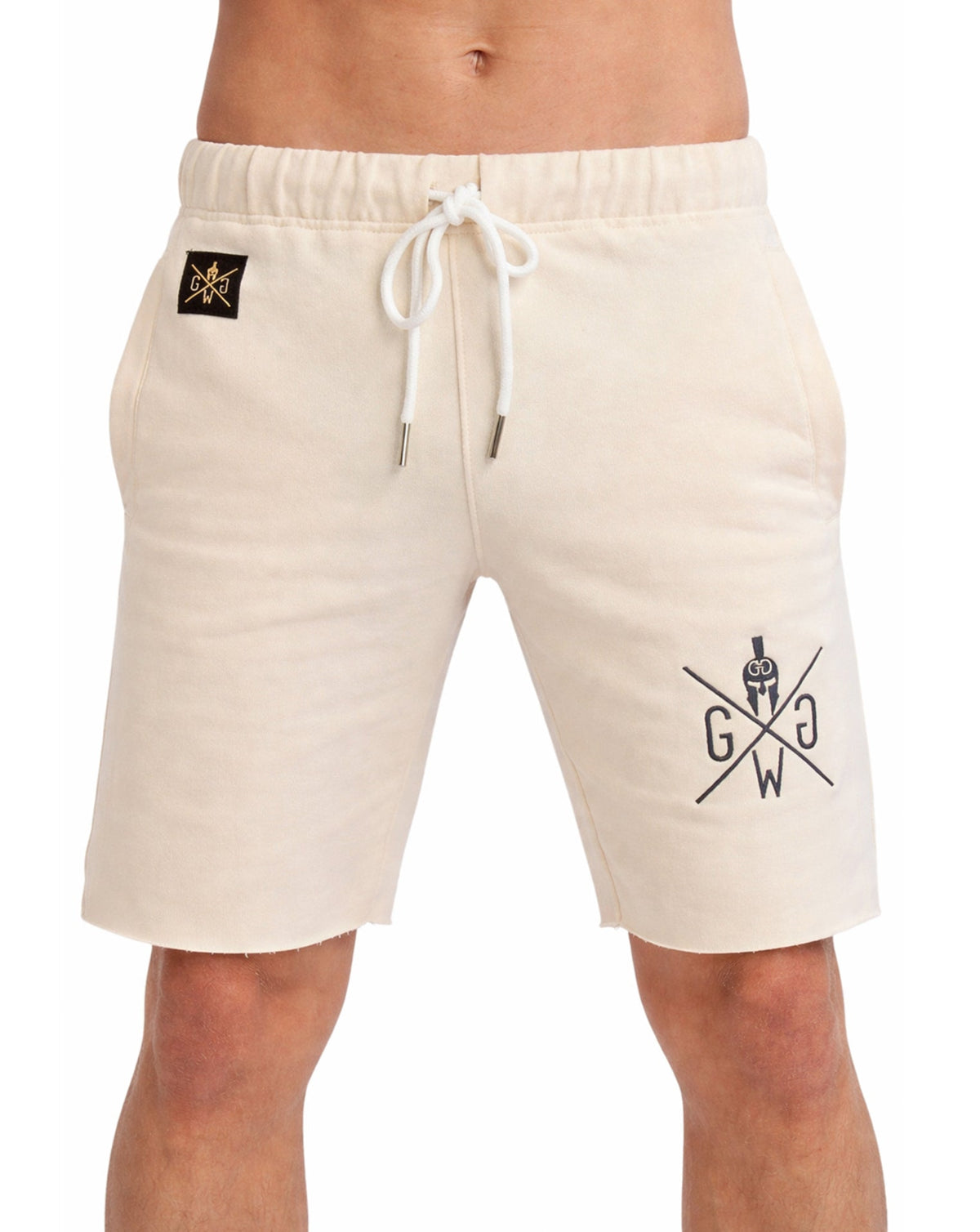 Beige Herren Gym Shorts von Gym Generation – Kurze Sporthosen mit elastischem Bund und Kordelzug für Fitnessstudio, Workout und Freizeit