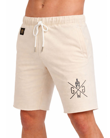 Fitness Shorts Beige von Gym Generation Seitenansicht – kurze Herren Sweatshorts mit Kordelzug für Gym, Training und Freizeit