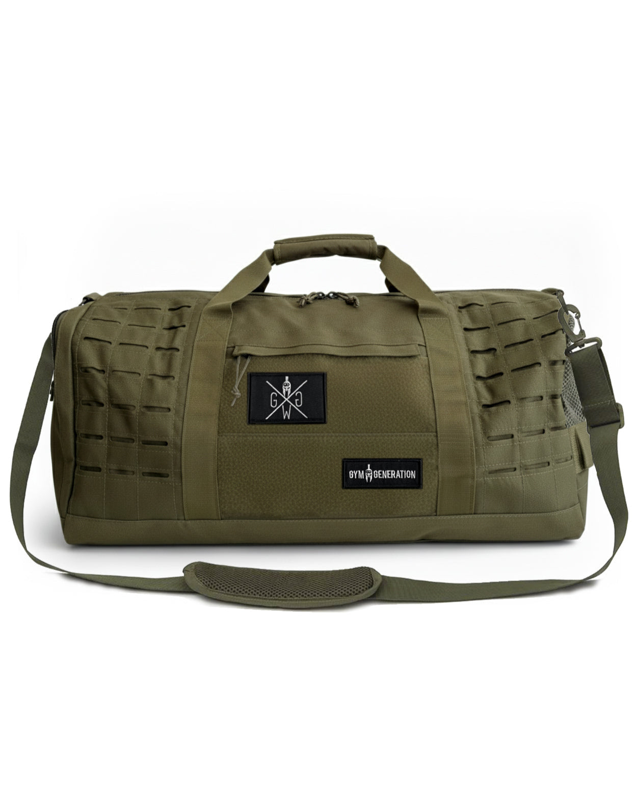 Gym Tasche Olive – Sporttasche mit separatem Schuhfach und Klettfläche für Patches, perfekt für Fitness, Reisen und Outdoor-Aktivitäten.