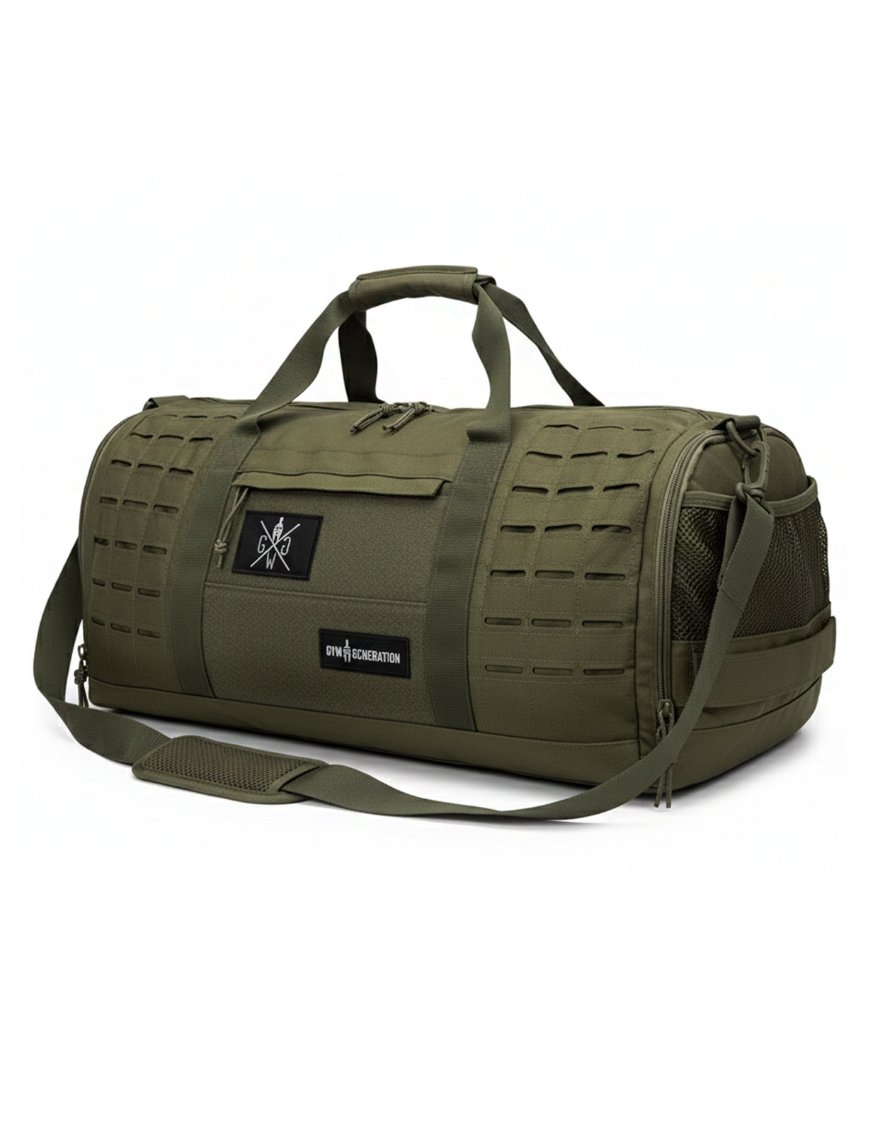 Gym Tasche mit Schuhfach Olive – Vielseitige Fitness Tasche von Gym Generation, ideal für Training, Reisen und Freizeit, personalisierbar mit Patches.