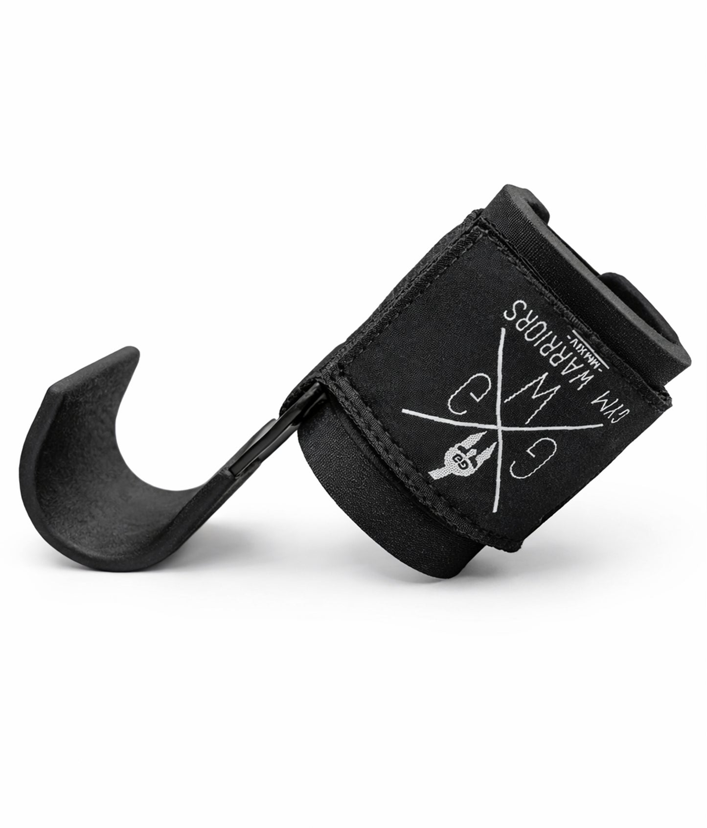 Schwarze Fitness Zughilfe mit Haken von Gym Generation in Detailansicht – robuste Lifting Hooks mit gepolsterter Handgelenkschlaufe für schweres Krafttraining