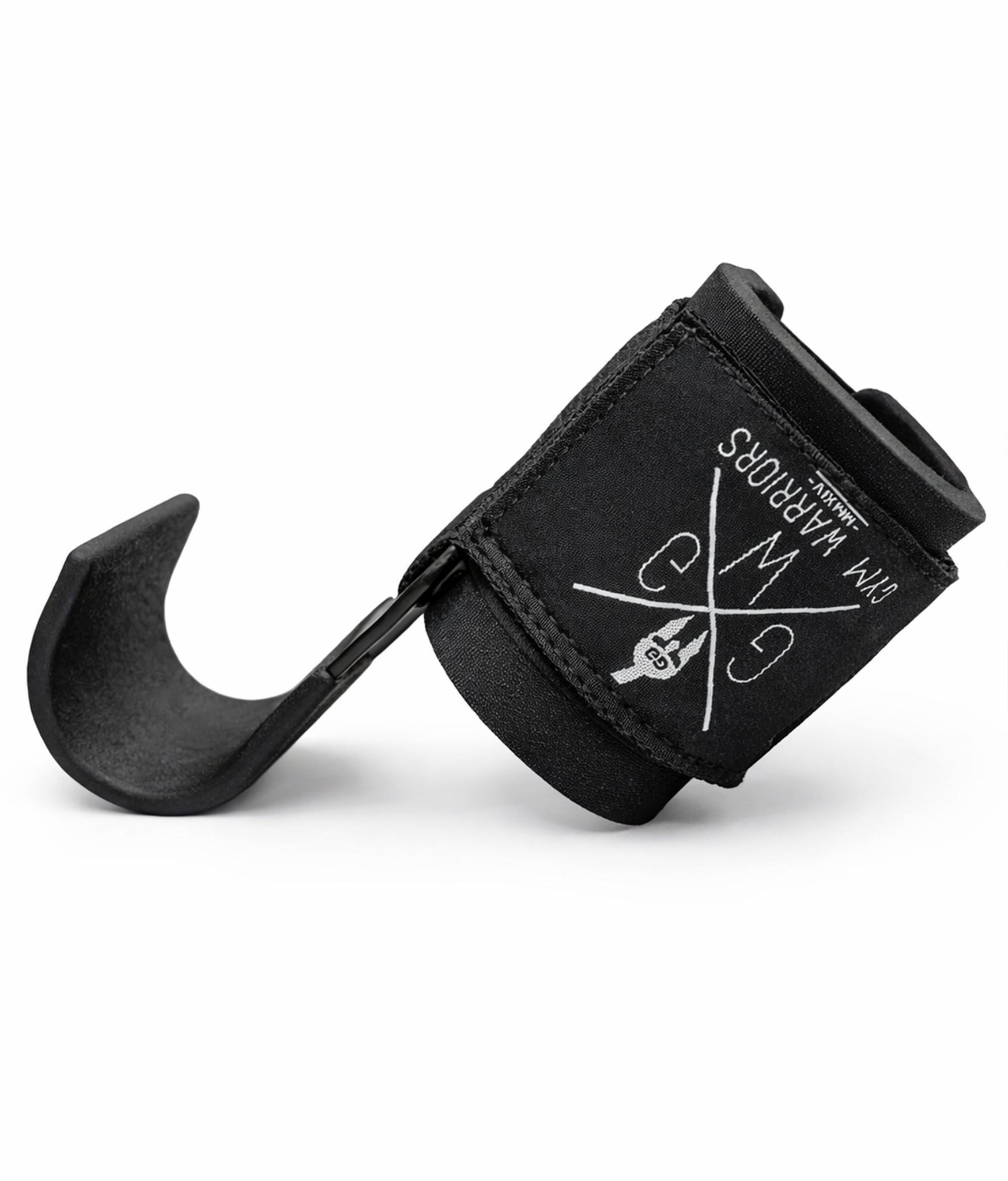 Schwarze Fitness Zughilfe mit Haken von Gym Generation in Detailansicht – robuste Lifting Hooks mit gepolsterter Handgelenkschlaufe für schweres Krafttraining