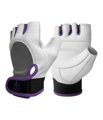 Gym Generation Fitness Handschuhe Damen Weiß-Lila – Trainingshandschuhe mit Handgelenkstütze & Polsterung für Krafttraining, Crossfit & Bodybuilding