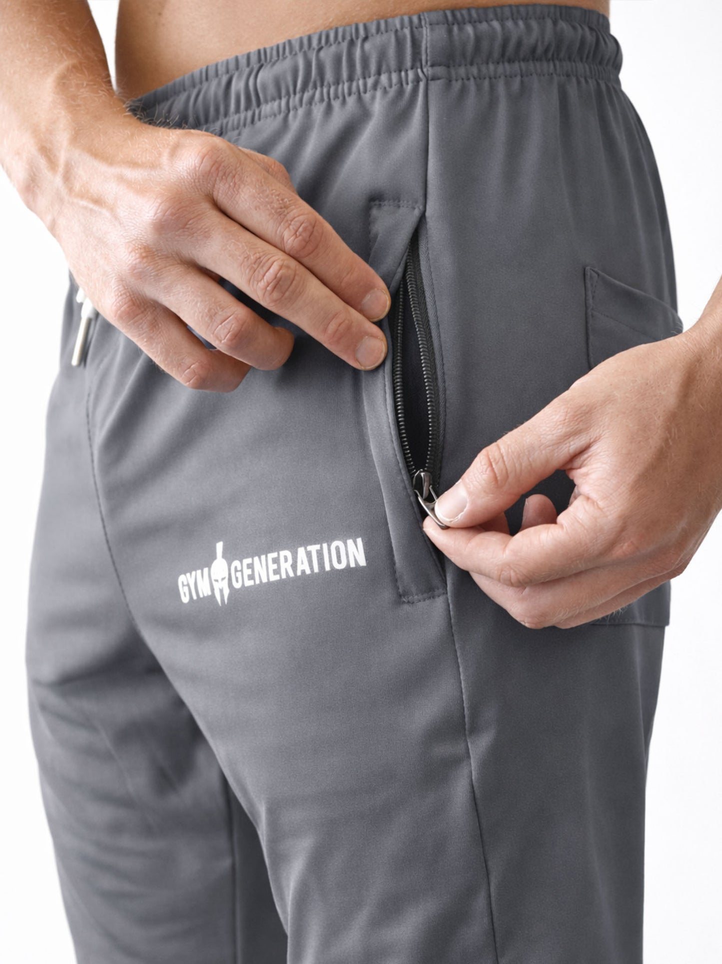 Graue Gym Generation Sporthose für Herren mit Reißverschlusstasche – funktionale Trainingshose fürs Fitnessstudio