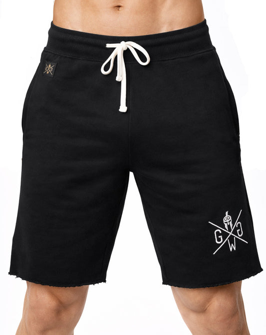 Gym Shorts Herren schwarz von Gym Generation – klassische Fitness Shorts mit Kordelzug, Taschen und Logo in Frontalansicht
