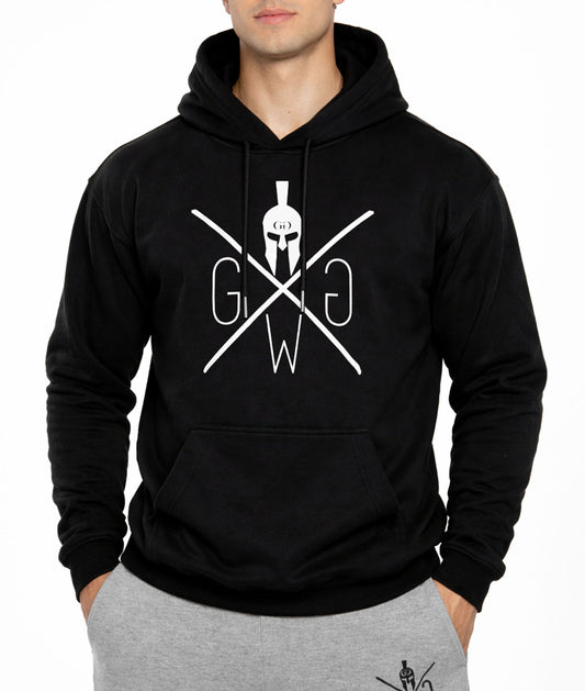 Schwarzer Gym Generation Hoodie für Herren mit grossem Frontlogo – Premium Fitness Hoodie für Krafttraining, Gym und Streetwear