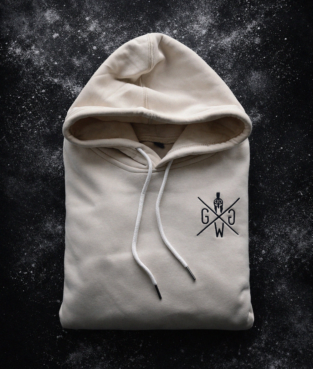 Off-White Gym Generation Hoodie für Herren mit gesticktem Frontlogo und Kapuze, Detailansicht der Brust