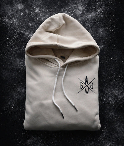 Off-White Gym Generation Hoodie für Herren mit gesticktem Frontlogo und Kapuze, Detailansicht der Brust