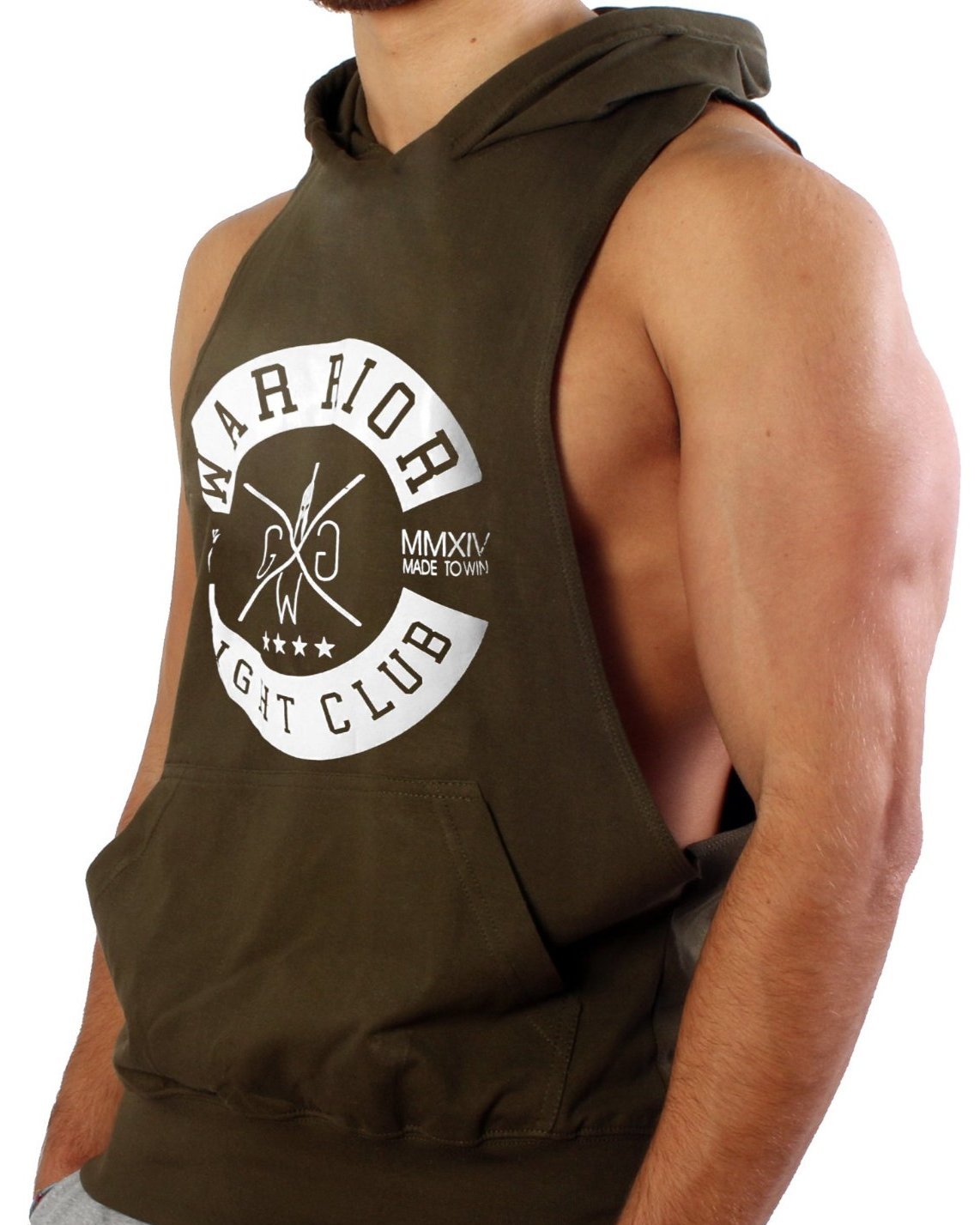 Gym Generation Hoodie-Tanktop mit großem "Warrior Fight Club" Logo und lässigem Design, ideal für Sport, Training und athletischen Lifestyle. Kombiniert Komfort und Style für Fitness-Enthusiasten.