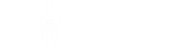 Weisses Gym Generation Logo mit Spartaner-Helm – offizielles Markenzeichen für Fitness- und Streetwear.
