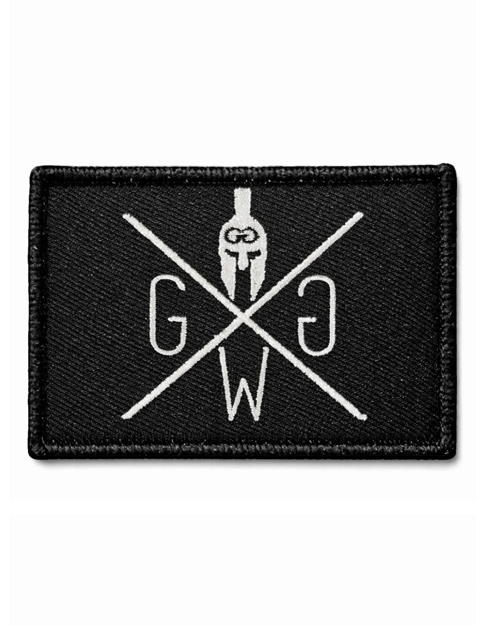 ym Generation Klett Patch mit Spartaner-Helm – schwarzer Tactical Gym Patch 8×5 cm für Fitness-Rucksäcke & Sporttaschen