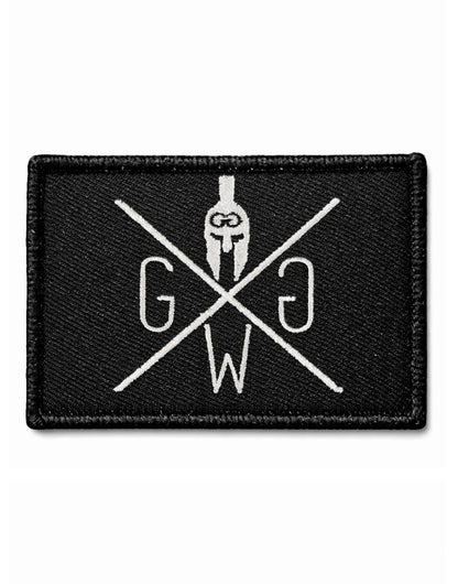 ym Generation Klett Patch mit Spartaner-Helm – schwarzer Tactical Gym Patch 8×5 cm für Fitness-Rucksäcke & Sporttaschen