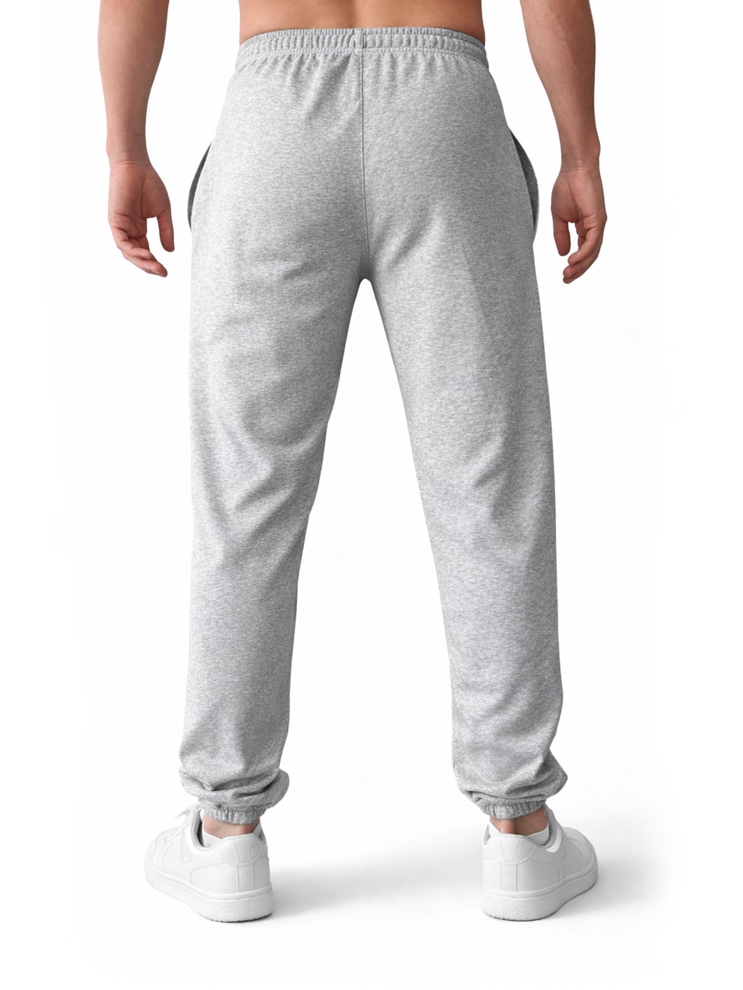 Rückansicht der grauen Gym Generation Herren Jogginghose mit Baggy Fit aus French Terry, elastischem Bund und lockerem Sitz für Rest Day und Freizeit