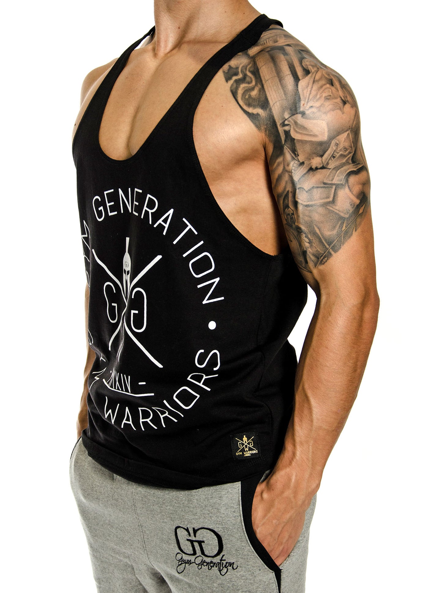 Herren Stringer Tanktop in Schwarz aus 100% Baumwolle – Ideal für Krafttraining und Fitness