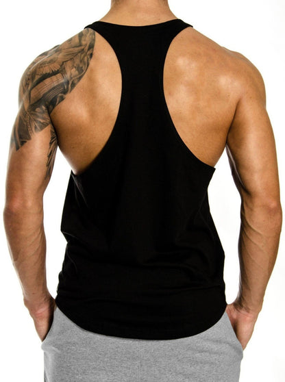 Stylisches schwarzes Stringer Tank Top mit goldener Spartaner Helm Grafik und 'Veni Vidi Vici' Spruch