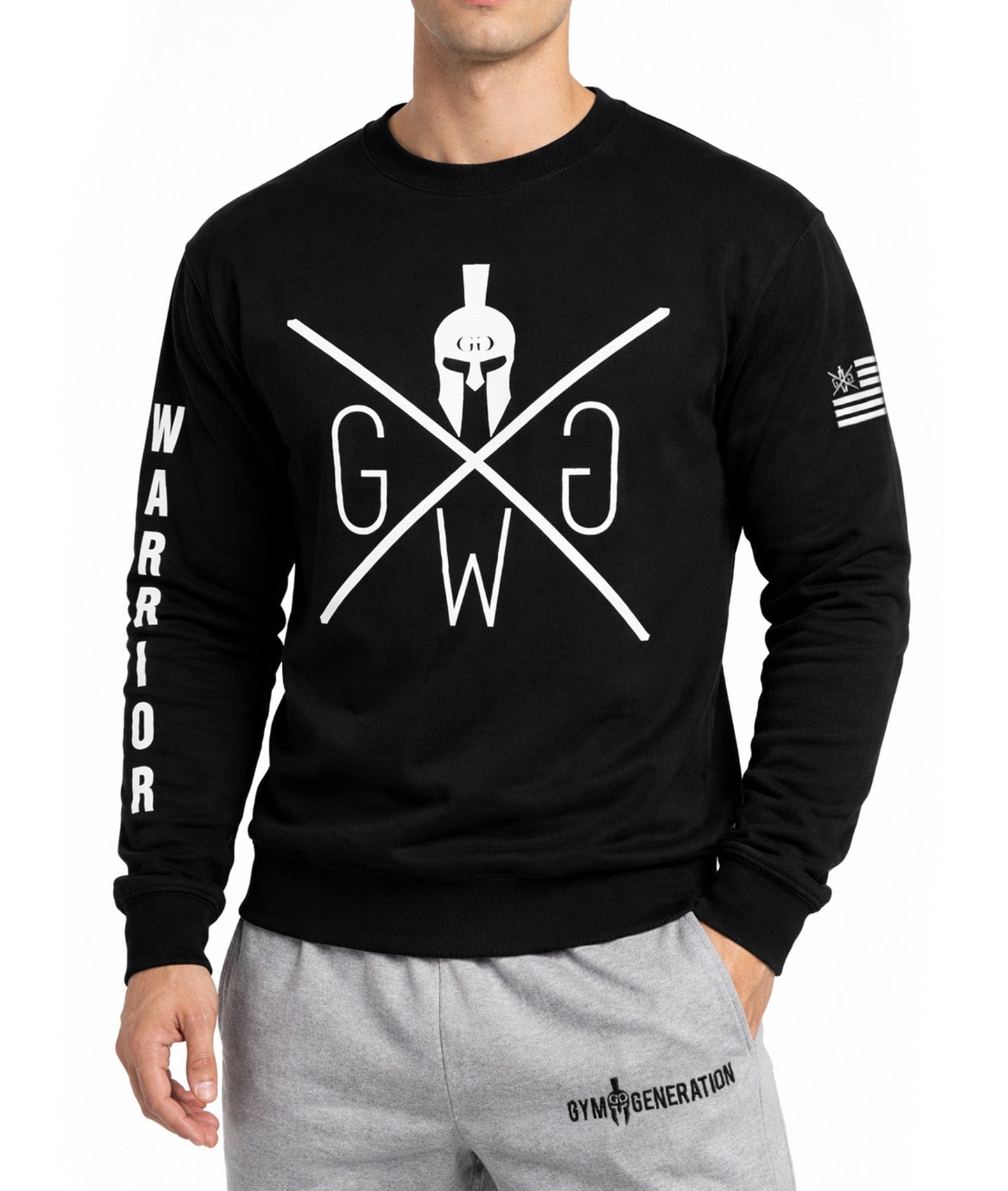 Schwarzes Gym Generation Warrior Sweatshirt Herren mit großem Logo, Fitness Sweatshirt für Gym und Streetwear Look